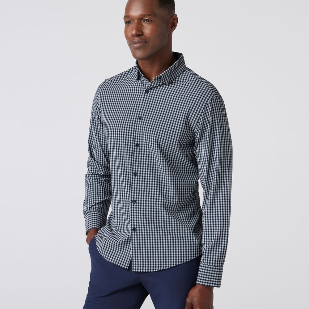 H&M Slim Fit Cotton Button Down Polo Collar Windowpane Shirt Size XL